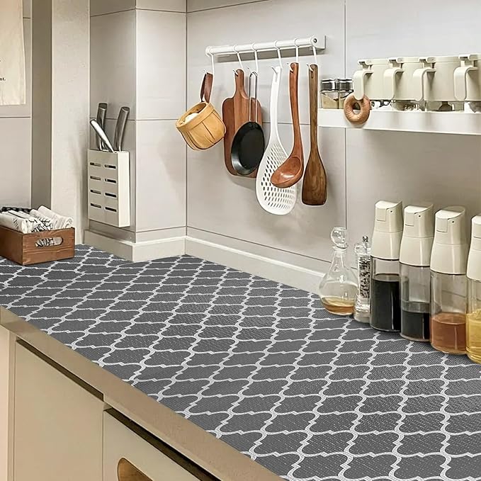Shelf and Drawer Liner for Kitchen Cabinets Non-Adhesive, Strong Grip Non-Slip Thickened Drawer Liners for Dresser, Cupboard Liner with Knife and Tape Measure, Gray, 12 in x 10 Feet - Image 8