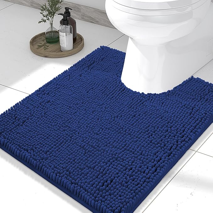 Smiry Luxury Chenille Toilet Rugs U-Shaped 24x20, Soft Absorbent Non-Slip Contour Bathroom Rugs for Toilet, Machine Washable Contoured Bath Mats, Royal Blue by Smiry