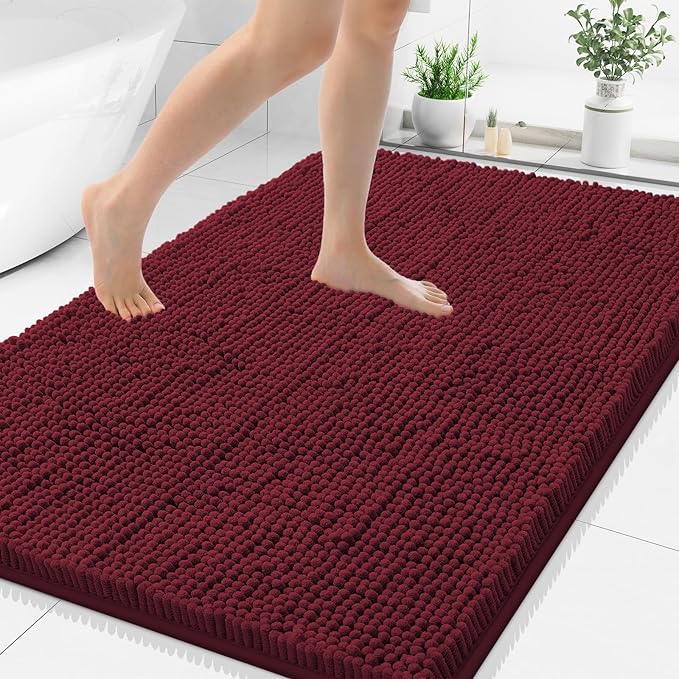 Smiry Luxury Chenille Bathroom Rugs 40x32, Extra Soft and Absorbent Shaggy Bath Mat, Machine Washable, Non-Slip Plush Carpet Runner for Tub, Shower, and Floor, Home Decor Accessories, Burgundy by Smiry