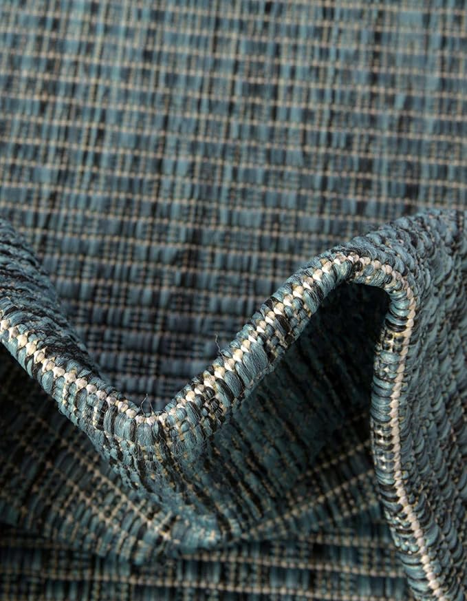 Unique Loom Outdoor Solid Collection Area Rug (5' 3" x 8' Oval Teal/Navy Blue) - Image 7