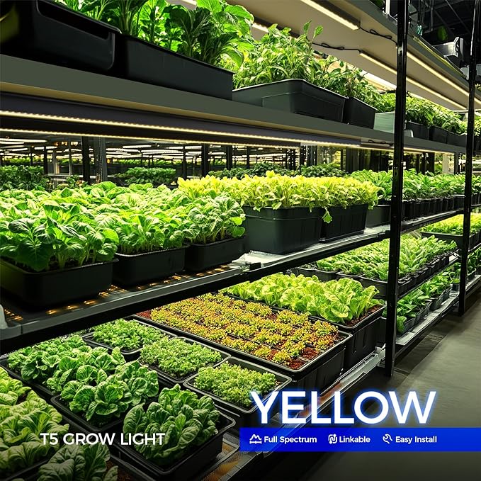 Barrina T5 Grow Lights for Indoor Plants, 4FT 160W (8 X 20W) Plant Grow Lights Indoor with Magnetic Bar, Linkable Plant Growing Lamps with Black Cover, Plug and Play, Yellow, 8 Packs - Image 3