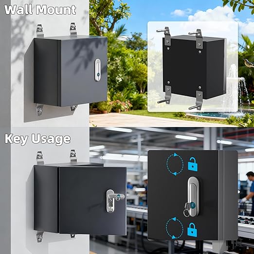 Joinfworld Outdoor Electrical Box 9.8" x 9.8" x 5.9" Weatherproof Electrical Junction Enclosure with Lock Din Rail Cable Gland - Image 5
