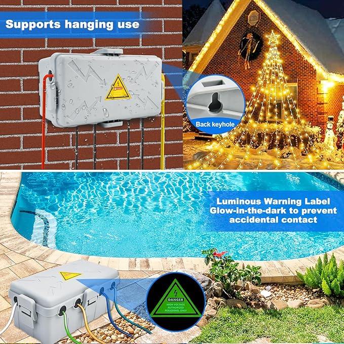 Hrensaw Medium Outdoor Electrical Box(10.6x5.5x4.5inch),Weatherproof Connection Box w/6 Cable Entry,IP54 Waterproof Extension Cord Cover Protect Power Strip,Timer,Plug,Holiday Lights,Grey - Image 4