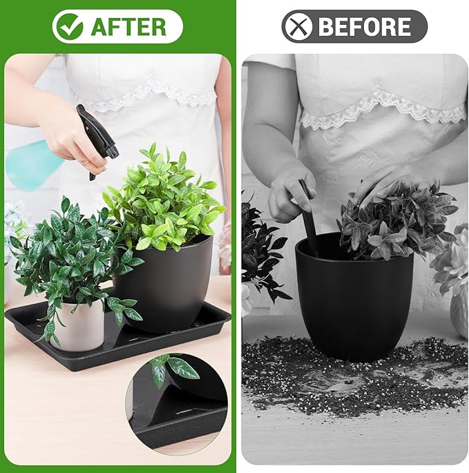 GREANER Plant Saucer Tray Rectangular, Heavy Sturdy Plastic Plant Drainage Trays, Plant Pot Drainage Tray for Indoor Outdoor, Plant Drip Trays for Pots, Seed Starter Growing Tray(13 x 9 inch, Black) - Image 5