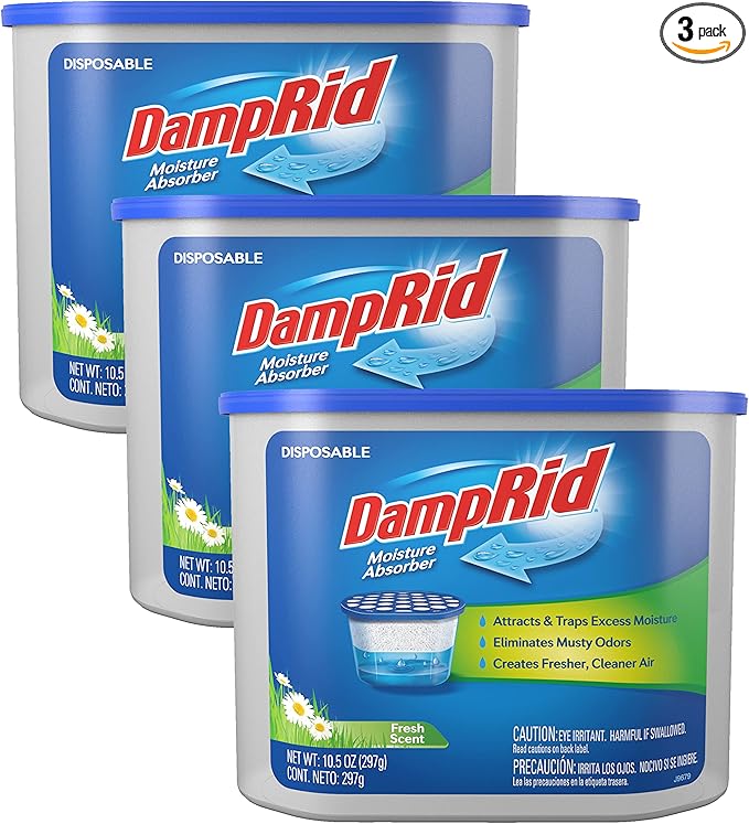 DampRid Fresh Scent Disposable Moisture Absorber, 10.5 oz., 3 Pack – Attracts & Traps Excess Moisture, Eliminates Musty Odors, Creates Fresher, Cleaner Air, White by DampRid