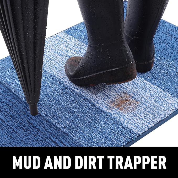 Smiry Dog Door Mat for Muddy Paws, Absorbs Moisture and Dirt, Low-Profile Entryway Mat with Non-Slip Backing, Entry Indoor Outdoor Doormat for Inside Floor (30x20 Inches, Navy Blue, Striped) - Image 2