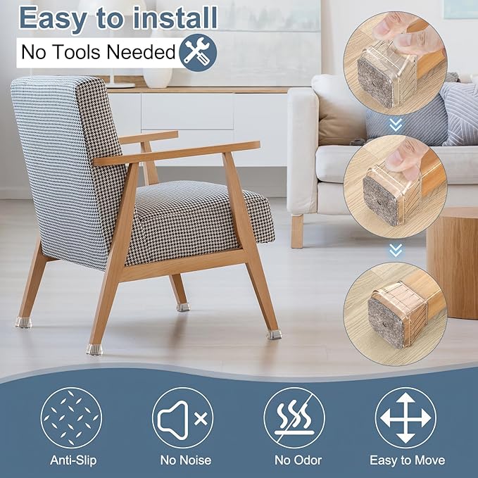 24PCS Square Chair Leg Floor Protectors for Hardwood Floors, Thicken Rubber Chair Leg Cap Covers, Non Slip Furniture Leg Pads to Protect Wood Tile Floors from Scratches and Reduce Noise - Image 5