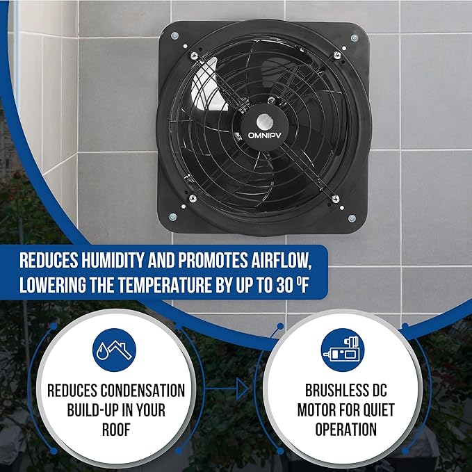 Solar Powered Wall Mount Exhaust Fan, 35 Watt (for Home, Garage, Workshop, Greenhouse, RV, Outdoor Garden, etc.) - Image 7
