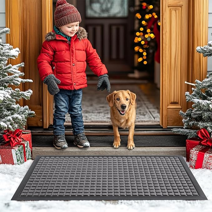 Smiry Front Door Mat Outside Entrance, Heavy Duty Natural Rubber Doormat, Non Slip, Trap Dirt and Moisture, Easy Clean, Low Profile Welcome Floor Mats for Indoor Outdoor Entry, 59x23 Inch, Mix Grey - Image 8