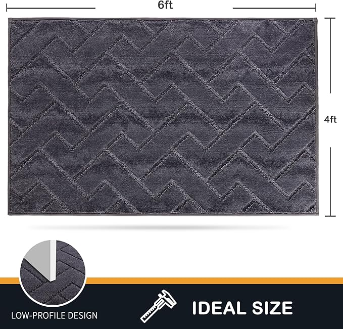 PURRUGS Easy Care Area Rug 4ft x 6ft, Non-Slip Machine Washable Entry Rug, Dog Door Mat, Stain Resistant Accent Rug for Hallway, Bedroom, Living Room and Mudroom, Grey - Image 2