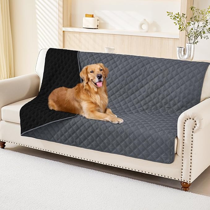 Smiry Waterproof Dog Bed Cover Pet Blanket, Soft Washable Dog Blanket for Furniture Bed Couch Sofa Reversible, Checkered (68"x82", Dark Grey/Black) by Smiry