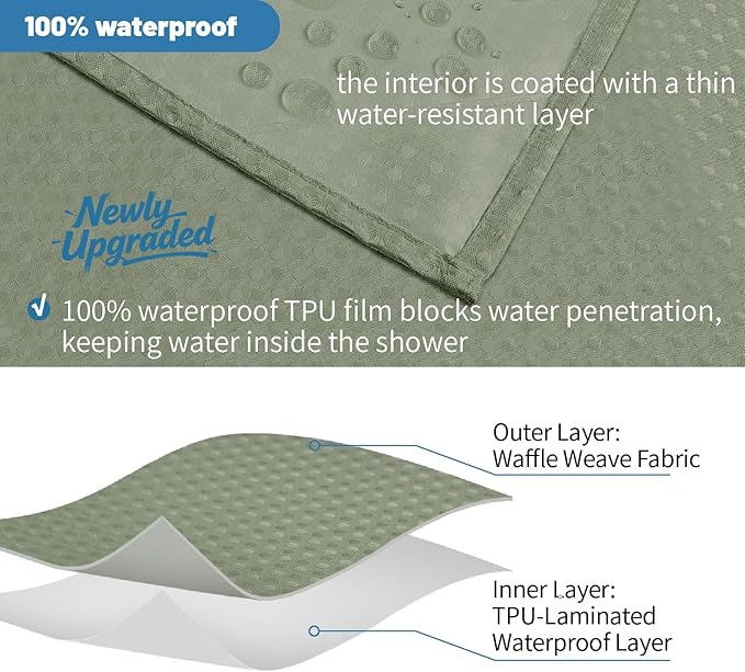 2-in-1 Waterproof Fabric Shower Curtain - No Separate Liner Needed, Hotel-Style Waffle Weave, Effortless Cleaning & Washable Bathroom Shower Curtain Set,72Wx72H,SageGreen - Image 5