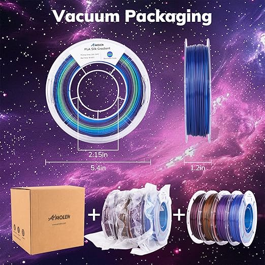 AMOLEN Silk PLA Filament Bundle, 3D Printer Filament Gradient 1.75mm Silk Shiny Filament Bundle 1.75mm PLA 200gX 4 Spools - Image 6