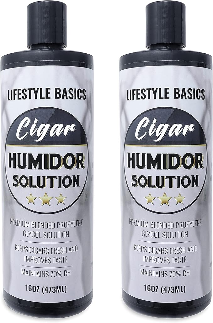 Humidor Solution 16 oz (2-Pack) - Humidifier Liquid - Premium Propylene Glycol PG Solution Formula - 70% RH - Safe and Non-Toxic by LifestyleBasics
