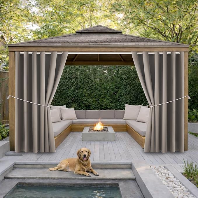 DIVA EN CAMINO DEC Water Resistant Outdoor Patio Curtain Darkening Thermal Insulated Curtains for Bedroom, Porch, Living Room, Pergola, Cabana, W84 x L95, (Taupe) Set of 2 Panels by DivaenCamino