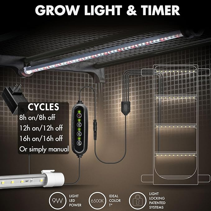 Mushroom Grow Tent with Light and Timer, 65" x 27.5" x 20" & 6500k LED, Indoor Greenhouse with Grow Light, Martha Tent for Mushroom, mini Greenhouse, 4" Vents to Insert Accessories, fits monotub - Image 4
