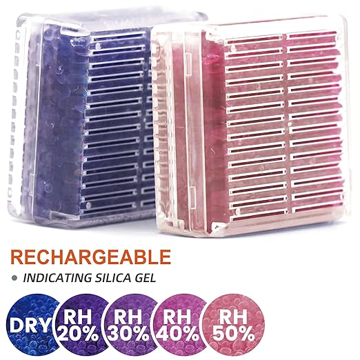Silica Gel Canister, 45 Gram 8 Packs Hard Plastic Silica Gel Desiccant Canister (Blue to Pink), Reusable Gun Safe Dehumidifier Moisture Absorber with Nonwoven Zip Lock Storage Bags - Image 2