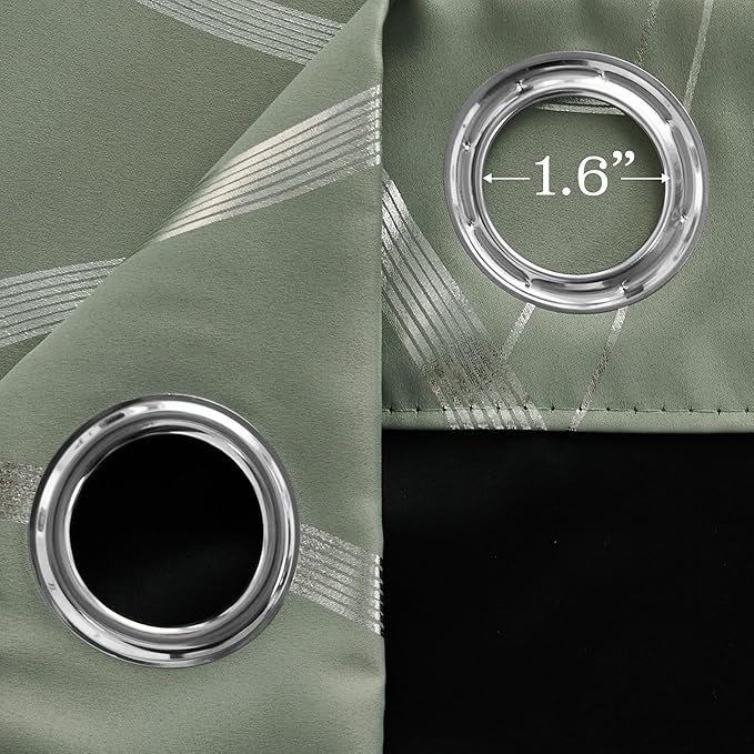 NICETOWN 100% Blackout Greyish Green Blackout Curtain Panels for Bedroom 72 inch Long, Thermal Insulated Wave Line Foil Print Design Drapes for Patio Sliding Glass Door, 52" x 72", 2 Panels - Image 3
