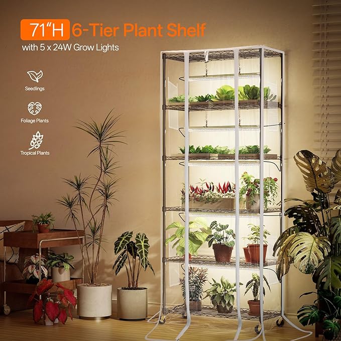 Bstrip Indoor Greenhouse with Grow Light, Mini Green House with 5 Pack T8 Full Spectrum Plant Lights, Plant Shelf with Tent for Indoor Plant, Seed Starting, Seed Tray, 29.5"x13.8"x71" - Image 2