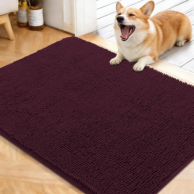OLANLY Dog Door Mat for Muddy Paws 40x32, Absorbs Moisture and Dirt, Absorbent Non-Slip Washable Doormat, Quick Dry Chenille Mud Mat for Dogs, Entry Indoor Entryway Carpet for Inside Floor, Russet by OLANLY