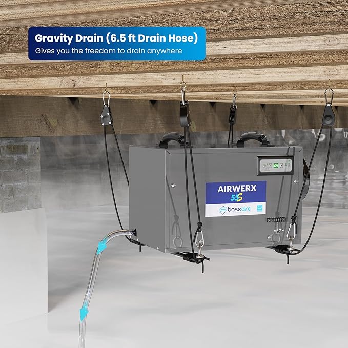 BaseAire 120 Pints Crawl Space Dehumidifier with Drain Hose, Energy Star Dehumidifier for Commercial, Home and Basement, Compact, Auto Defrost, Intelligent Control, Auto Restart, Up to 1300 Sq Ft - Image 3