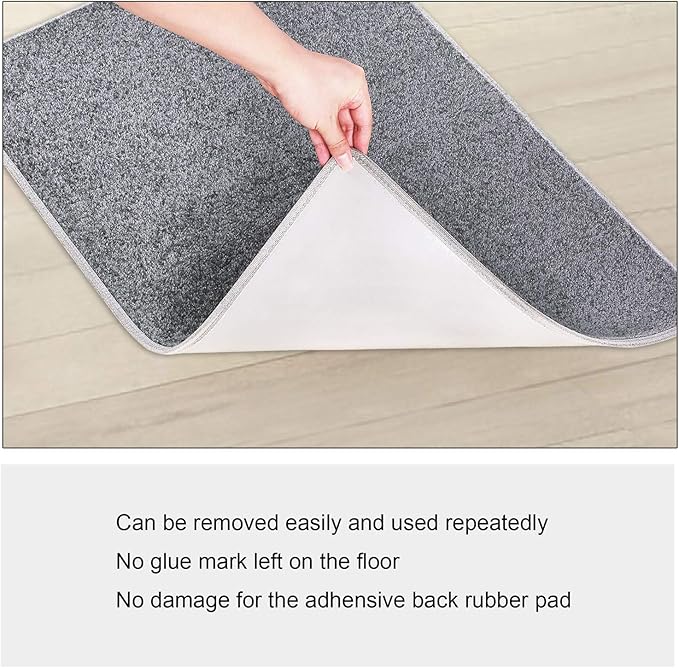 PURE ERA Carpet Stair Tread Landing Mat Tape Free Self Adhesive Non Slip Skid Resistant Indoor Doormat Area Rug Floor Mat for Kitchen Bathroom Workstations Washable 2' X 3' (Gray) - Image 5