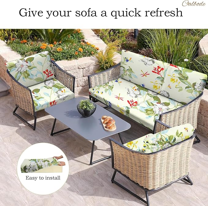 8 Pcs Stretch Sofa Cushion Cover for Patio Floral Waterproof Outdoor Sofa Seat Cushions Covers Summer Tropical Flower Indoor Replacement Couch Slipcover Flexibility Chair Seat Cover - Image 5