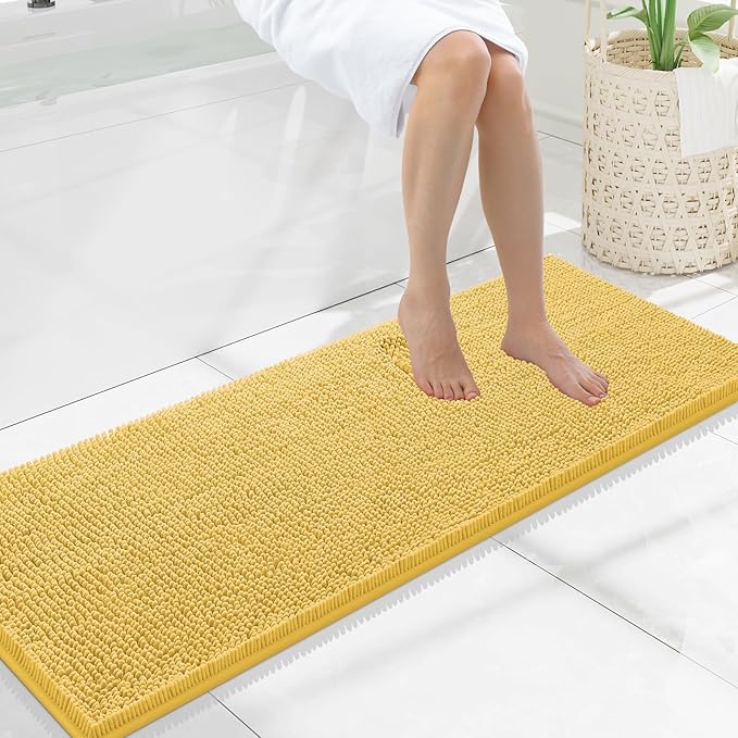 Smiry Luxury Chenille Bathroom Rugs 47x17, Extra Soft and Absorbent Shaggy Bath Mat, Machine Washable, Non-Slip Plush Carpet Runner for Tub, Shower, and Floor, Home Decor Accessories, Yellow by Smiry