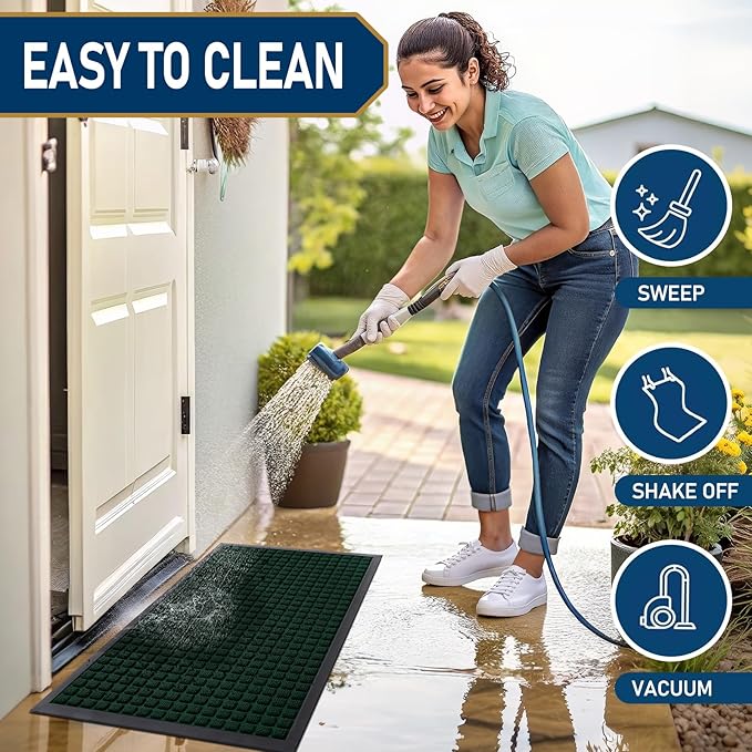 Smiry Front Door Mat Outside Entrance, Heavy Duty Natural Rubber Doormat, Non Slip Trap Dirt and Moisture Easy Clean, Low Profile Welcome Floor Mats for Indoor Outdoor Entry, 70x46.5 Inch, Black Green - Image 5