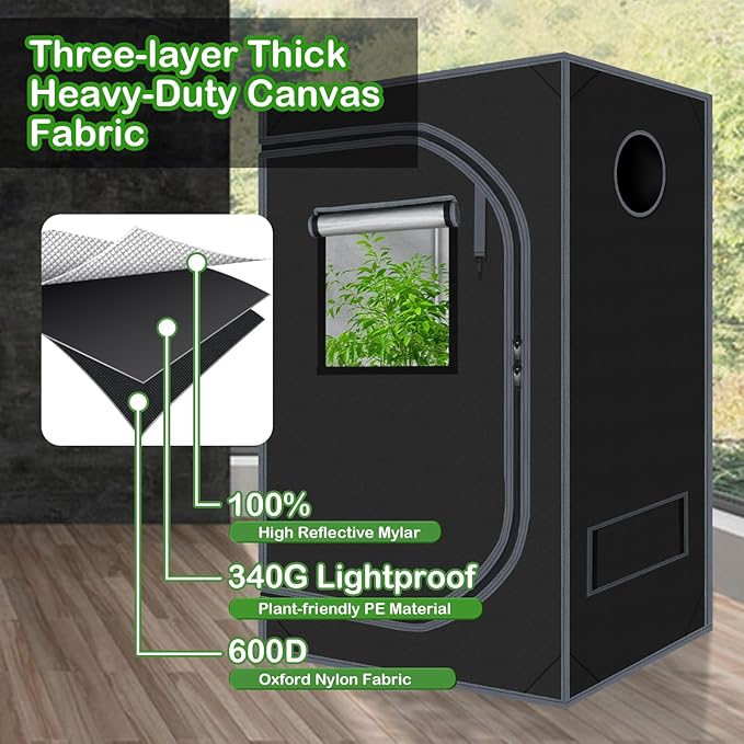 Grow Tent 24"x36"x60" Growing Tents for Indoor Plant 600D Mylar Hydroponic High Reflective Grow Tent for Plant Fruit Flower Veg Growing - Image 5
