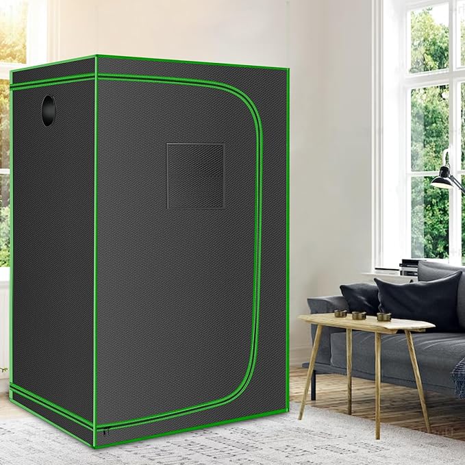 MELONFARM 4x4 Grow Tent, 48"x48"x80'' High Reflective 600D Diamond Mylar Canvas with Observation Window and Floor Tray for Hydroponic Indoor Plant Growing - Image 8