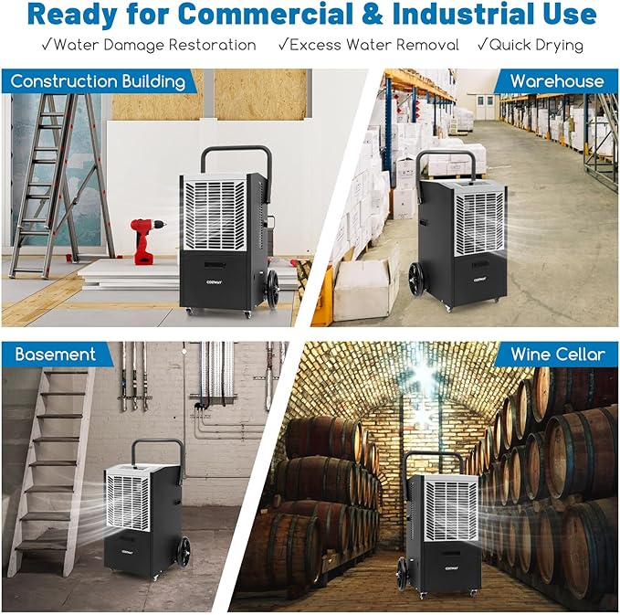 COSTWAY 163 Pints Commercial Dehumidifier, 4500 Sq.Ft Crawl Space Dehumidifier with Pump & Drain Hose, 24H Timer, for Basement, Warehouse, Job Site (White) - Image 5