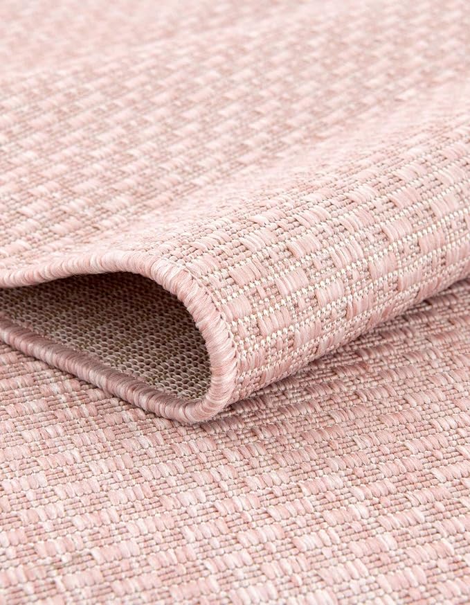 Unique Loom Collection Casual Transitional Solid Heathered Indoor/Outdoor Flatweave Area Rug (2' 2" x 3' 1" Oval, Whisper Pink/Ivory) - Image 6