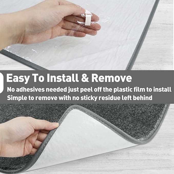 PURE ERA Carpet Stair Tread Landing Mat Tape Free Self Adhesive Non Slip Skid Resistant Indoor Doormat Area Rug Floor Mat for Kitchen Bathroom Workstations Washable 2' X 3' (Dark Gray) - Image 7
