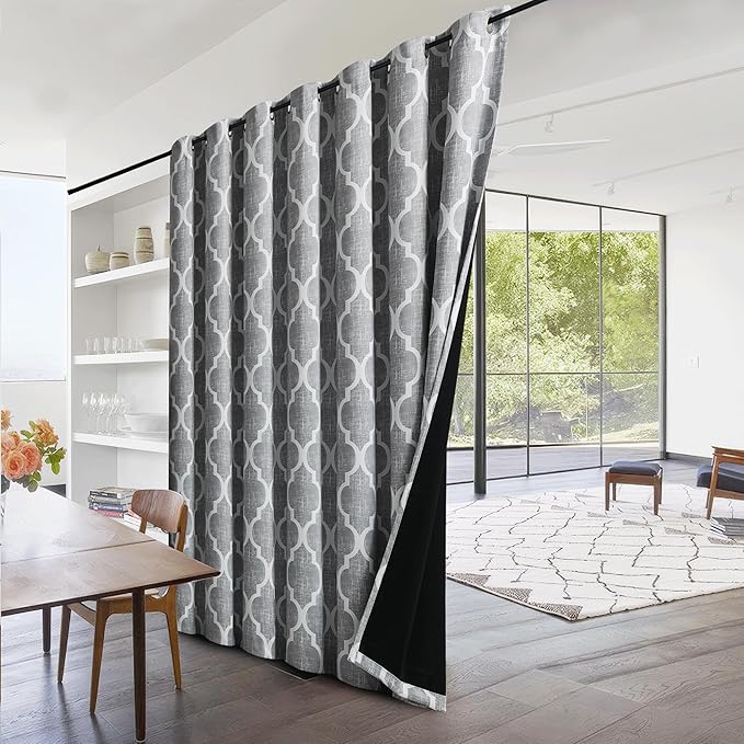 Beauoop 100% Blackout Curtains 84 Inches Long for Patio Sliding Door Grey Extra Wide Moroccan Geo Room Darkening Gray Thermal Soundproof Room Divider Grommet Window Treatment Drapes,100x84 Set of 1 - Image 3