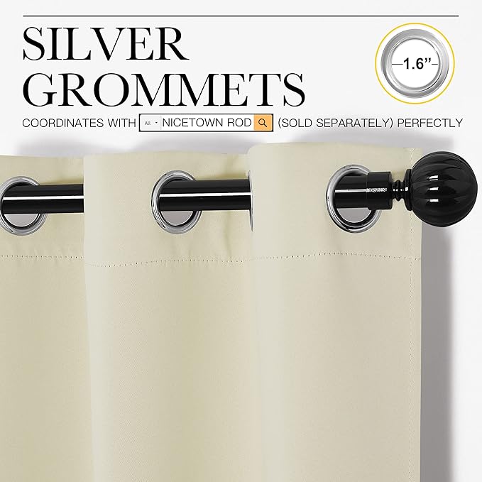 NICETOWN Beige Room Darkening Curtains 96" Long for Boho Farmhouse Home Decoration, Window Treatment Total Privacy Drape Panels for Bedroom Living Room Guest Room (55" Wide, Set of 2) - Image 3
