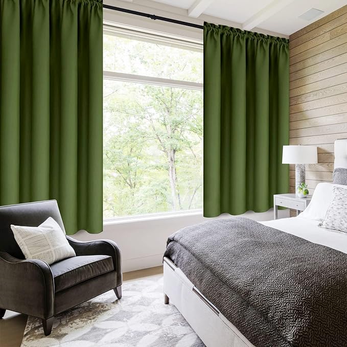 DWCN Olive Green Room Darkening Blackout Curtains - Thermal Insulated Privacy Energy Saving Window Curtain Drapes 38 x 54 inch Length, Set of 2 Bedroom Living Room Curtains - Image 2