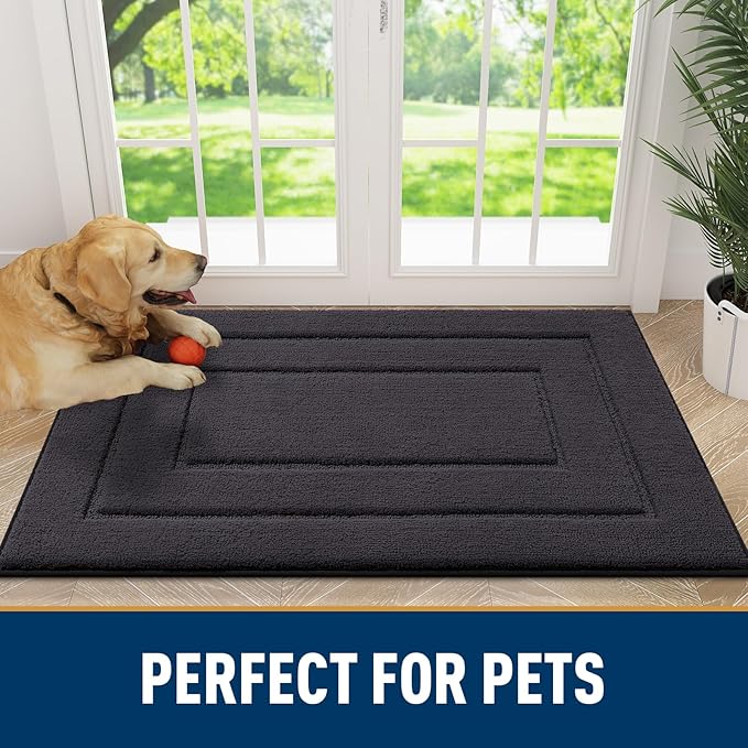 Smiry Dog Door Mat for Muddy Paws, Absorbs Moisture and Dirt, Low-Profile Entryway Mat with Non-Slip Backing, Entry Indoor Outdoor Doormat for Inside Floor (36x24 Inches, Dark Grey, Bordered) - Image 7