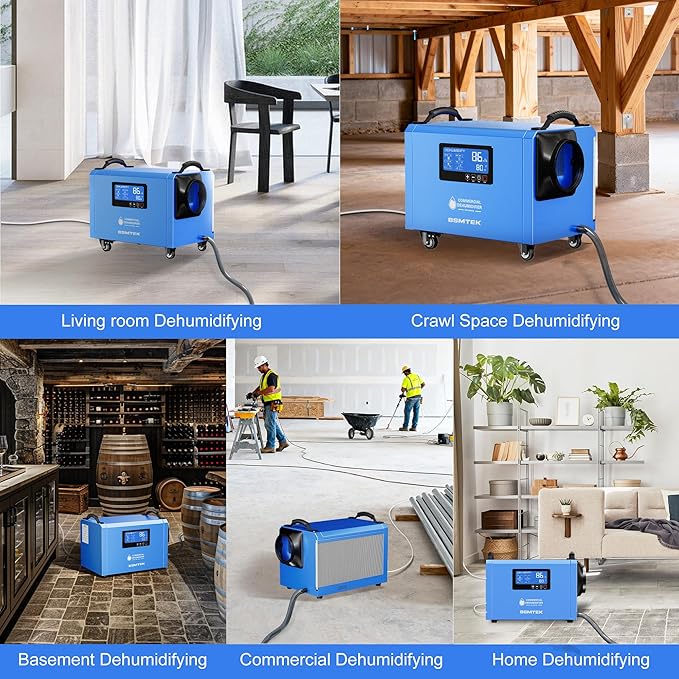 145 Pints Commercial Dehumidifier for Large Basements & Crawl Spaces up to 6500 Sq.Ft, Industrial Dehumidifiers for Water Damage Restoration, Auto Defrost, Continuous Drain Hose, Memory Function, Blue - Image 9