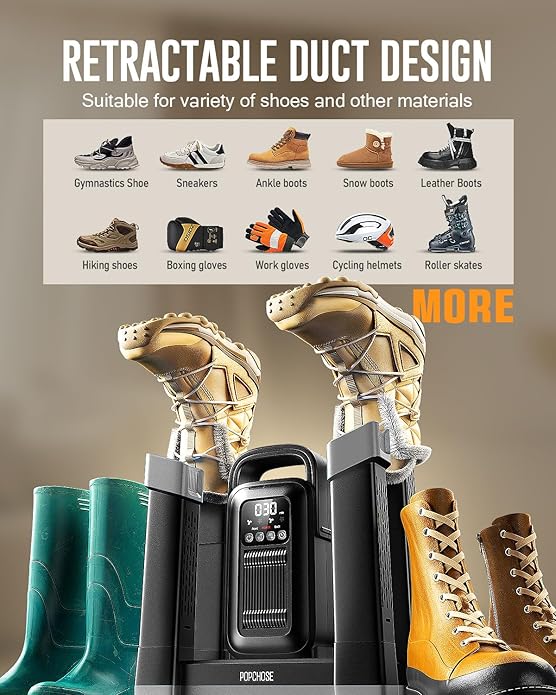 POPCHOSE Heavy-Duty Boot Dryer, Upgraded Shoe Dryer Helps Reduce Odor, Glove & Boot Warmer, Silent & Adjustable Timer - Image 3
