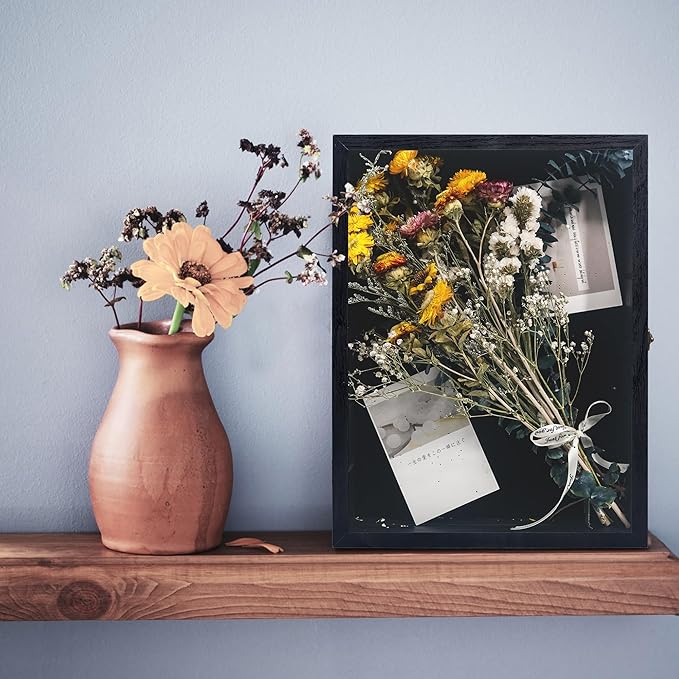 Shadow Box Frame with Removable Shelves, Black 12x16 Deep Memory Box Display Case for Keepsake Collectibles, Coins Military Medals Pins Wedding Flowers - Image 6