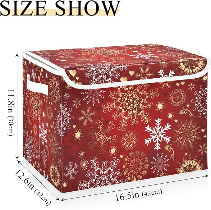 xigua Christmas Snowflakes Storage Bins with Lids and Carrying Handle,Foldable Storage Boxes Organizer Containers Baskets Cube with Cover for Home Bedroom Closet Office - Image 3