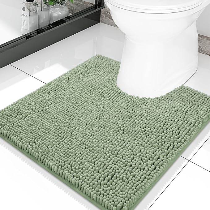 Smiry Luxury Chenille Toilet Rugs U-Shaped 20x20, Soft Absorbent Non-Slip Contour Bathroom Rugs for Toilet, Machine Washable Contoured Bath Mats, Sage Green by Smiry
