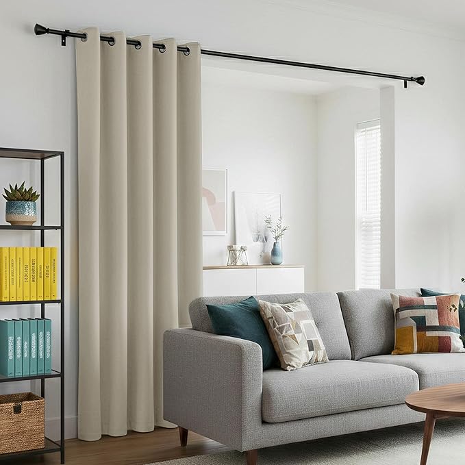 BONZER Room Dividers Curtain - Room Darkening Privacy Noise Reduce Thermal Insulating Window Curtains for Bedroom Living Room Doorway, 96L x 60W Inch (8L x 5W ft), 1 Panel, Cream - Image 3