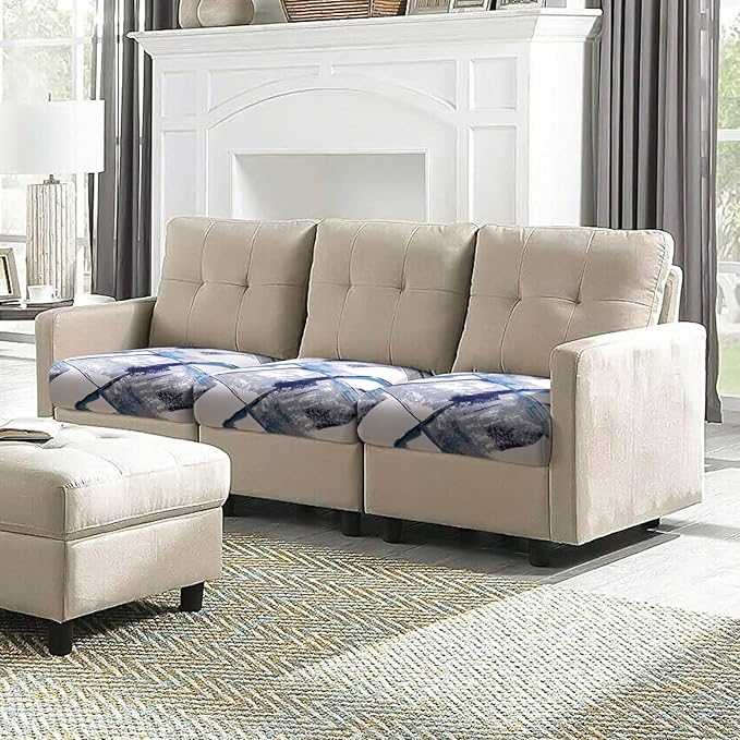 Fuloon Sofa Cushion Covers, Stretch Printed Seat Cushion Cover Couch Seat Slipcovers Washable Furniture Protector for Armchair Loveseat Sofa (Blue, 3 PCS) - Image 9