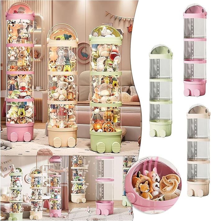 2025 New Cilindro Transparente Para Peluches with Lights, Stuffed Animal Storage Tube, Rotating Toy Storage Tower, Tall Stuffed Animal Storage Tower (Pink-with light, 63.8in) by Unknown