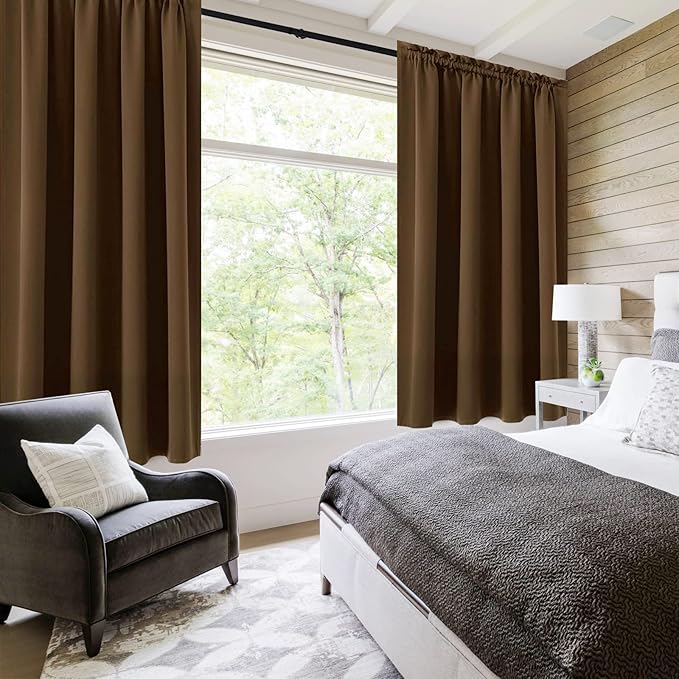 DWCN Blackout Curtains Room Darkening Thermal Insulated Bedroom Curtains Window Curtain Panels, 52 x 54 inches Long, Set of 2 Brown Rod Pocket Drapes - Image 2