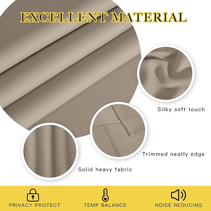 NICETOWN Taupe Blackout Curtains for Bedroom 95 Inch Length - Thermal Insulated Room Darkening Privacy Grommet Window Drapes for Boys Room, Set of 1 Panel, 80 x 95 Inch - Image 2