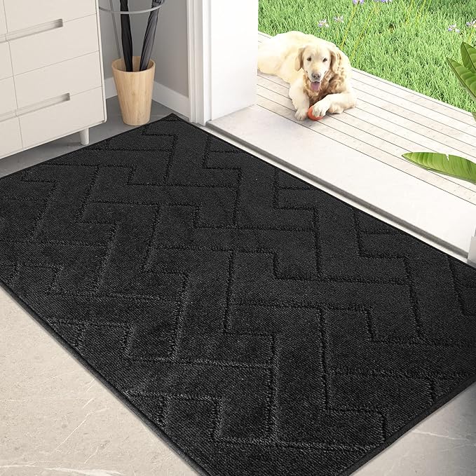PURRUGS Dirt Trapping Door Mat 34" x 59", Non-Slip Machine Washable Entry Rug, Dog Doormat, Indoor Front Door Mat, Super Absorbent Entryway Rug for Muddy Shoes & Paws, Black by PURRUGS