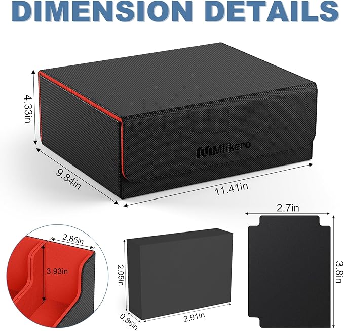 Mlikero Card Deck Case, 1800+ Trading Card Storage Box with 10 Dividers and 3 Foam Stoppers, Leather Magnetic Closure Commander Deck Box Fit for YuGiOh, MTG and Sport Cards(Black&Red) - Image 5